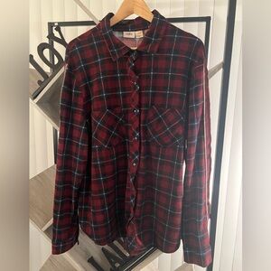Daytrip Red and Black Plaid Button Down Shirt
